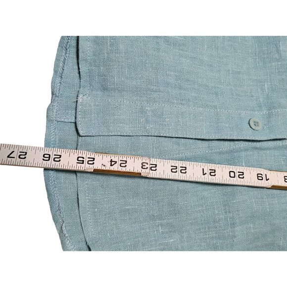Harve Bernard Linen‎ Button Down blouse size 12 sea foam blue - Picture 5 of 7